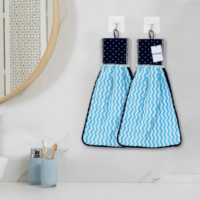 HOMESTIC by Kuber Industries Napkin|Zig Zag Washbasin Hanging Napkin|Kitchen Towel with Ties|Pack of 2|Blue Blue Cloth Napkins(2 Sheets)