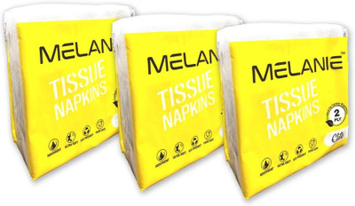 Melanie Elite | 2 Ply Tissue Paper Napkins | Pack of 3 (50 Pulls/Pack, 150 Sheets) White Paper Napkins(3 Sheets)