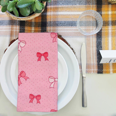 Artzfolio Pink Bows Table Napkin 16 x 16 inch (41 x 41 cms); SET OF 6 PCS Multicolor Cloth Napkins(6 Sheets)