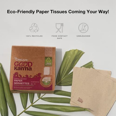 Origami Good Karma 1 Ply Unbleached Tissue Paper Napkins- Pack of 6 - 600 Pulls Brown Paper Napkins(6 Sheets)