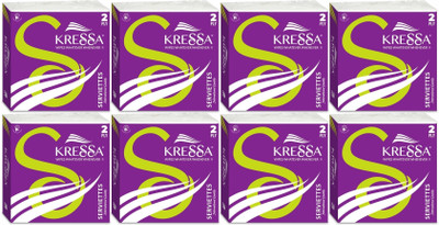 KRESSA 2 Ply Paper Napkins | Premium Napkins Pack Of 8 Total 400 Pulls White Paper Napkins(8 Sheets)