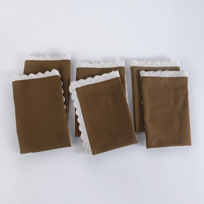 FINGERCRAFT Table Dinner Napkins Premium Lace Edges, Solid Color 20x20 Inches Reusable Brown Cloth Napkins(6 Sheets)