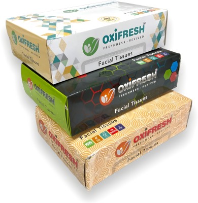 Oxi Fresh Tissue Box 2 Ply 450 Sheets | 75 Pulls Pack of 3 | Facial Tissue | Car Tissue Multicolor Paper Napkins(450 Sheets)