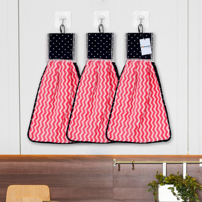 HOMESTIC by Kuber Industries Napkin|Zig Zag Washbasin Hanging Napkin|Kitchen Towel with Ties|Pack of 3|Pink Pink Cloth Napkins(3 Sheets)