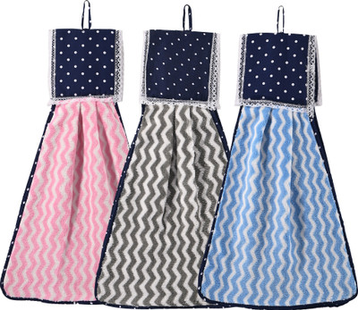 KUBER INDUSTRIES 3 Pcs Microfiber Wash Basin Towel with Hanging Loop | Zig Zag- Pink, Grey & Blue Pink, Grey, Blue Cloth Napkins(3 Sheets)