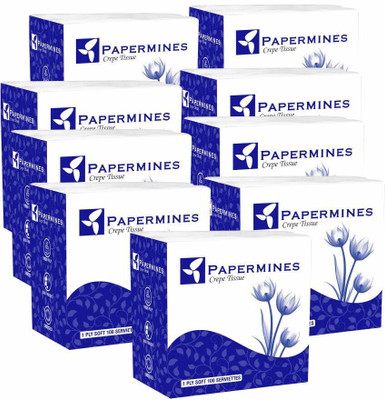 papermines Crepe Napkin Tissue–100Pcs Disposable Soft Napkins Absorbent & Durable Pack of 9 Blue Paper Napkins(100 Sheets)