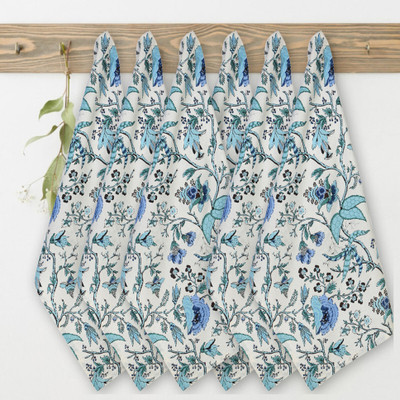 Texstylers Printed Tea Towels_14 Blue & White Cloth Napkins(6 Sheets)