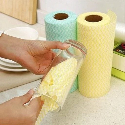 Newvent Reusable Napkin Roller Home & Kitchen Non-woven Fabric Washable Clean Cloth Wipes Roller (Pack of 2) Green Cloth Napkins(2 Sheets)