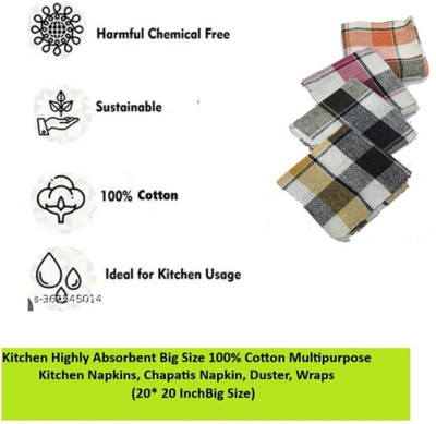 PITRADEV Size20x20 Inch Cotton Chapatis Napkin and Cleaning,Cloth,MultiColor 10 Sheets) Multicolor Cloth Napkins(10 Sheets)