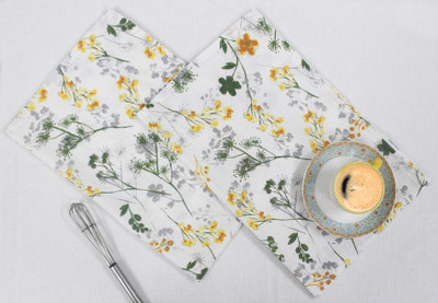 COTTON CANDY Linear Floral Green & Yellow Cloth Napkins(2 Sheets)