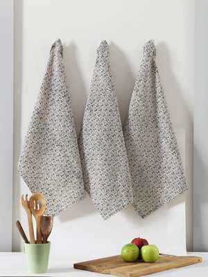 RATAN CART Black Cotton Border Printed Kitchen Towel Set Of 3 Black Cloth Napkins(3 Sheets)