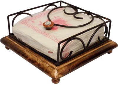 ALBABA AL-BABA Wooden Tissue Paper Stand with Metal Holder, for Home & Restaurant Brown Paper Napkins