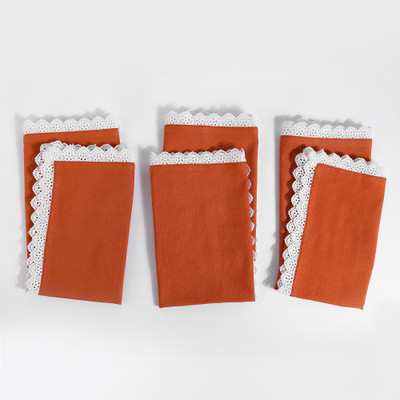 FINGERCRAFT Table Dinner Napkins Premium Lace Edges, Solid Color 20x20 Inches Reusable Rust Cloth Napkins(6 Sheets)