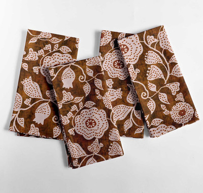 Vargottam Brown Leaves Pattern Cotton Canvas Napkins for Events - Set of 12 Brown Cloth Napkins