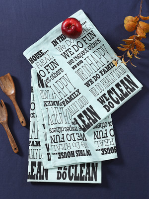 RATAN CART Black Cotton Printed Kitchen Towel Set Of 3 Black Cloth Napkins(3 Sheets)