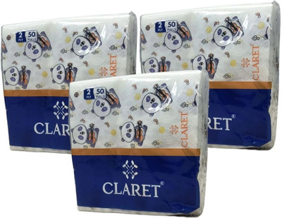CLARET 2-Ply Printed Napkin (33 x 33 cm) | Pack Of 3 | Each Pack 50 Pulls | OBA Free White Paper Napkins(150 Sheets)