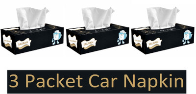 Sauran Pack Of 3 (2 Ply) Soft Tissue Paper Box For Car, Home, Office (CN1)_FP White Paper Napkins(300 Sheets)