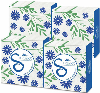 KRESSA Paper Napkins Printed | 2 Ply Printed Tissue Paper Napkins Pack of 4 Multicolor Paper Napkins(4 Sheets)