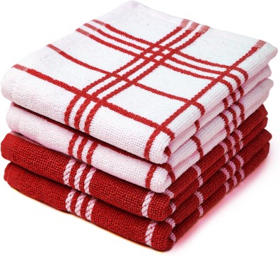 Encasa Homes Set of 4 Red Terry Kitchen Towel Red Terry Cloth Napkins(4 Sheets)