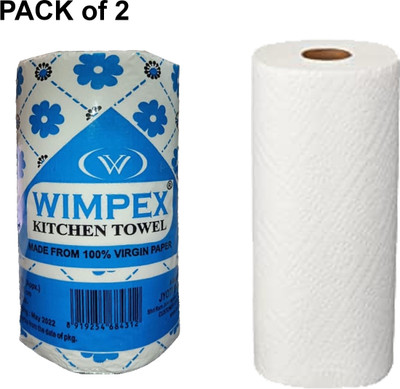 Wimpex 4 Ply Kitchen towel Tissue- 2 Rolls (150 Pulls Per Roll) (200 Sheets) White Paper Napkins(2 Sheets)