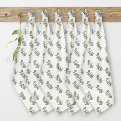 Texstylers Printed Tea Towels_01 Gold & White Cloth Napkins(6 Sheets)