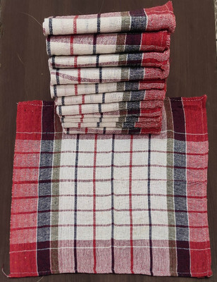 Cotton Bolls Textiles Bordered Checks Multicolor Cloth Napkins(12 Sheets)