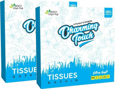Kcofoil Charming Touch Tissue Napkins 2 Ply 33*33 Net Quantity 100 Pulls. Pack of 2 Blue Paper Napkins(2 Sheets)
