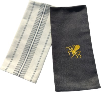 FLI HAUT Embroidery Kitchen Towel Octopus Design Set Grey, Yellow Cloth Napkins(2 Sheets)