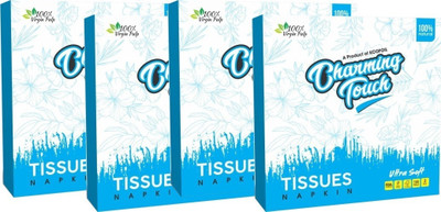 Kcofoil Charming Touch Tissue Napkins 2 Ply 33*33 Net Quantity 100 Pulls. Pack of 4 Blue Paper Napkins(4 Sheets)