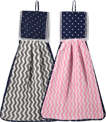 KUBER INDUSTRIES 2 Pcs Microfiber Wash Basin Napkin with Hanging Loop | Zig Zag - Pink & Grey Pink, Grey Cloth Napkins(2 Sheets)