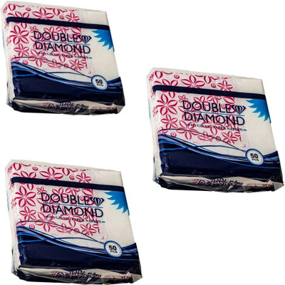 DOUBLE DIAMOND White with Pink Floral Design-Pack Of 3 | White Paper Napkins(150 Sheets)