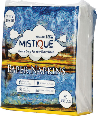 Mistique 2 Ply 50 Pulls Tissue Paper Napkin 40x40 cm White Paper Napkins(50 Sheets)