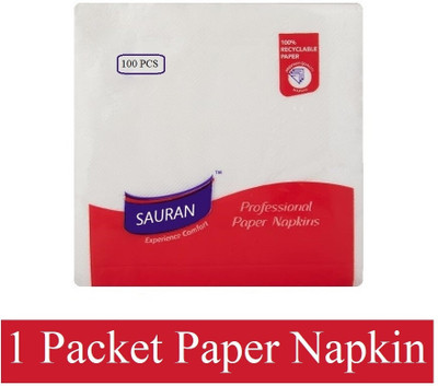 Sauran Pack of 1 (2 PLY) Soft Paper Napkins (100 Napkins) White Paper (NP2) White Paper Napkins(100 Sheets)