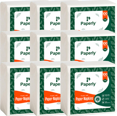 Paperly TISSUE NAPKIN Pack Of 9 White Paper Napkins(9 Sheets)