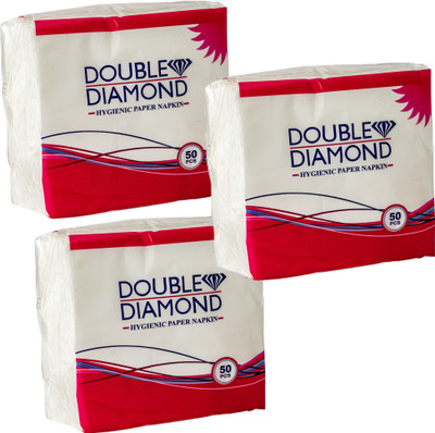 DOUBLE DIAMOND Hygienic Paper Napkins-Pack Of 3 (1 Ply) White Paper Napkins(150 Sheets)