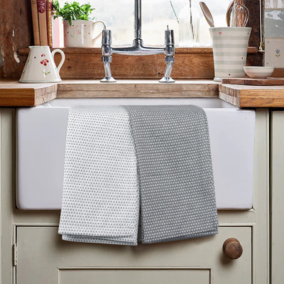 SumoFabric Cotton Kitchen Towels, Super Absorbent & Quick Dry White, Grey Cloth Napkins(2 Sheets)