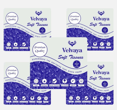Velvaya 1 ply Soft Tissue Paper Napkins - Pack of 5(100 Pulls Per Pack, 500 Sheets) White Paper Napkins(500 Sheets)