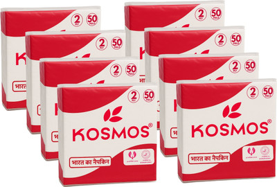 Kosmos 2-Ply Napkin (38 x 38 cm) | Pack Of 8 | Each Pack 50 Pulls | Super Absrbant White Paper Napkins(400 Sheets)