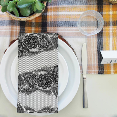 Artzfolio Black Lace Table Napkin 16 x 16 inch (41 x 41 cms); SET OF 6 PCS Multicolor Cloth Napkins(6 Sheets)