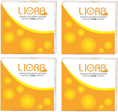 Liora Napkin 40x40 Plain 2Ply 50 Pulls Pack of 4 White Paper Napkins(200 Sheets)