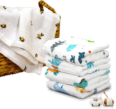 Babking Muslin Face Hankies/Towels for Newborn Baby Extra Soft Reusable Napkins White Cloth Napkins(5 Sheets)
