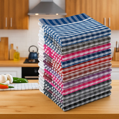 Ayus Kitchen Cotton 220 GSM Hand Towel Set Multicolor Cloth Napkins(12 Sheets)