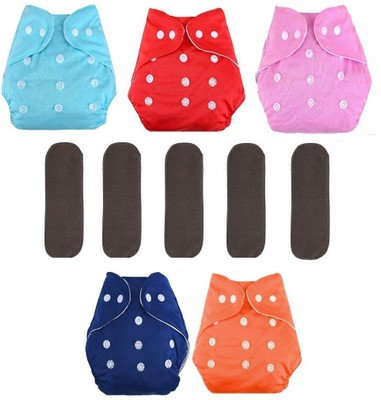 AMA Baby Washable & Reusable Adjustable 5 Cloth Diaper with 5 Black Insert