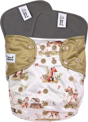 Bear & Bunny Washable Reusable Cloth Diaper,Free Size|for Kids 0-3 Yrs|1 Diaper & 2 insert