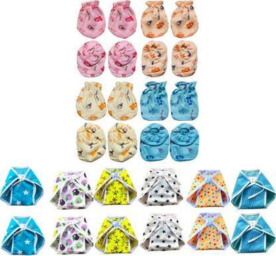 Minimest enterprise Baby Care Combo Nappy 12 Piece and Mittens-Booties 4 Pairs Hosiery Soft Material