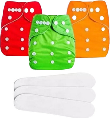 smilykid Baby Reusable,Washable Adjustable Diaper,(Pack of 3 Cloth Diapers+3 Insert pads)