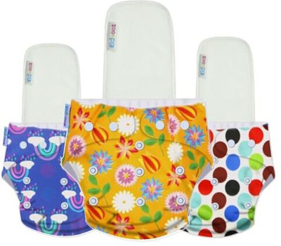 kidoooz Cloth Diaper For Baby | Pack of 3 (3 Diaper + 3 Insert) Washable & Reusable