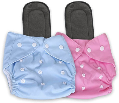 smilykid Free Size Cloth Button Diaper Combo - 2 diaper with black insert (pink skyblue)