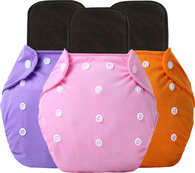 Alya Pack Of 3 Premium Quality Adjustable Waterproof Reusable Cloth Diaper Nappie (Without Insert) For Infants /Toddlers/New Borns I Age 0-24 Months (OR,PI,PU)