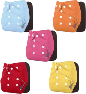 smilykid Multicolor Reusable Washable, Pack of 5 Cloth Diaper + 5 Insert for Baby